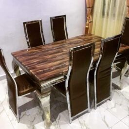 6 Seater Pure Marble Dining Table Set