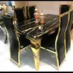 6 Seater Gold Marble Dining Table Set
